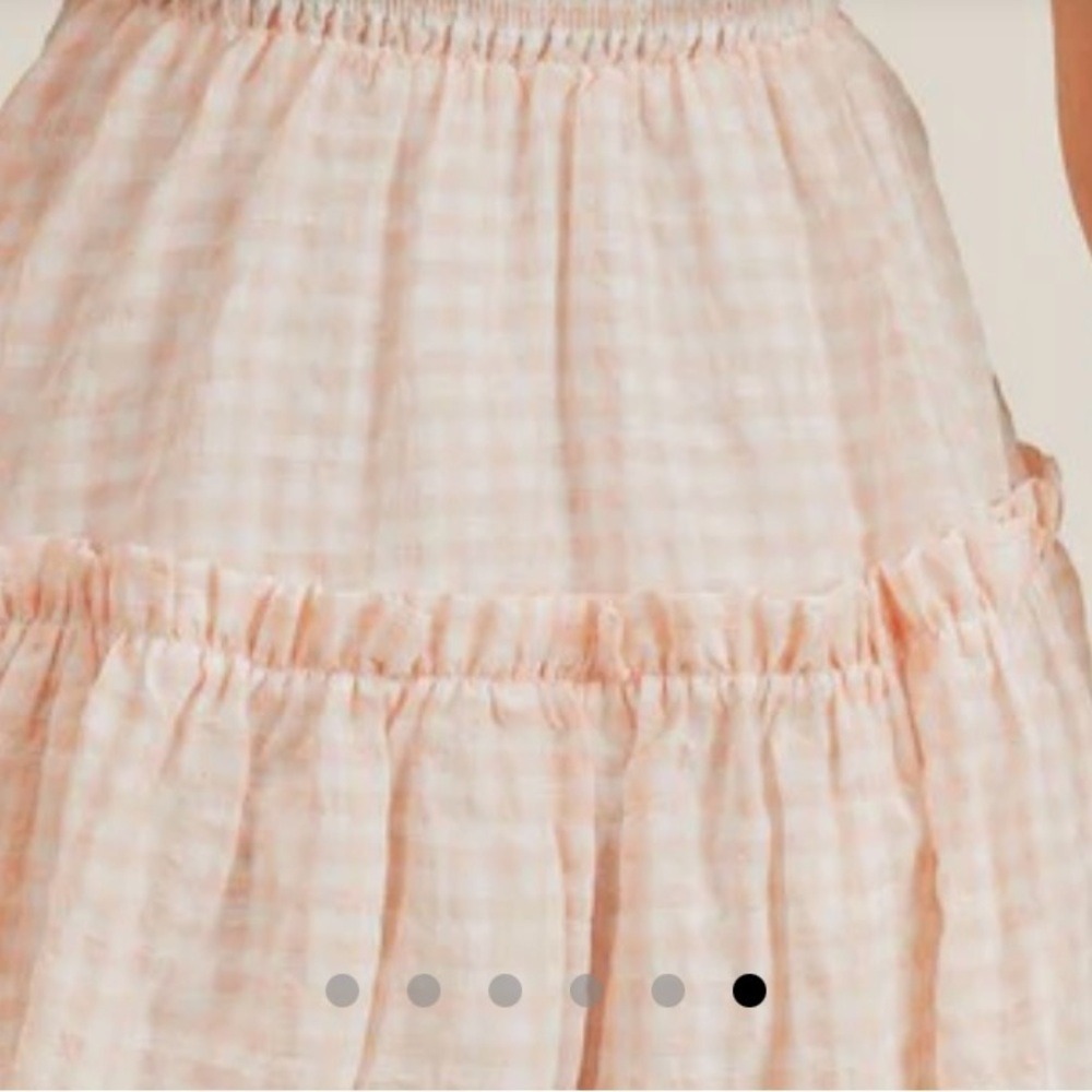 Mable Womens Midi Dress Small Blush Smocked Ruffle Seersucker Plaid Check Boho‎ - Picture 15 of 16
